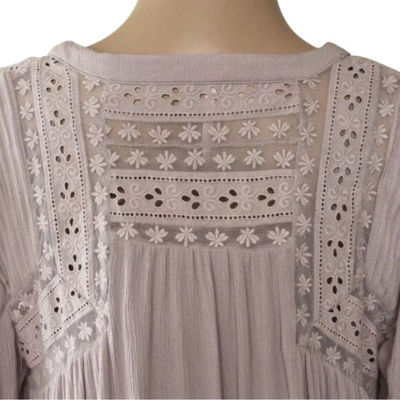FREE PEOPLE Courtney Victorian Shirt Dress Eyelet Lace High Low Boho, Small - Picture 2 of 11
